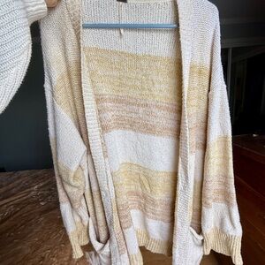 Free People Cream and Tan Cardigan Sweater